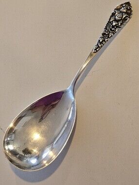 Massive Antique Repousse Thistle Continental Silver 800 Serving Spoon 10"